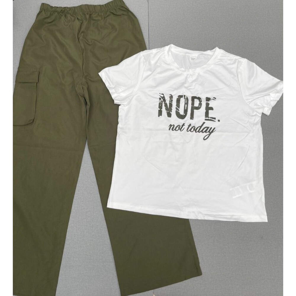 Style White Tee & Green Long Pant  Set Youth Girl Summer Set TEEN 14 YEAR